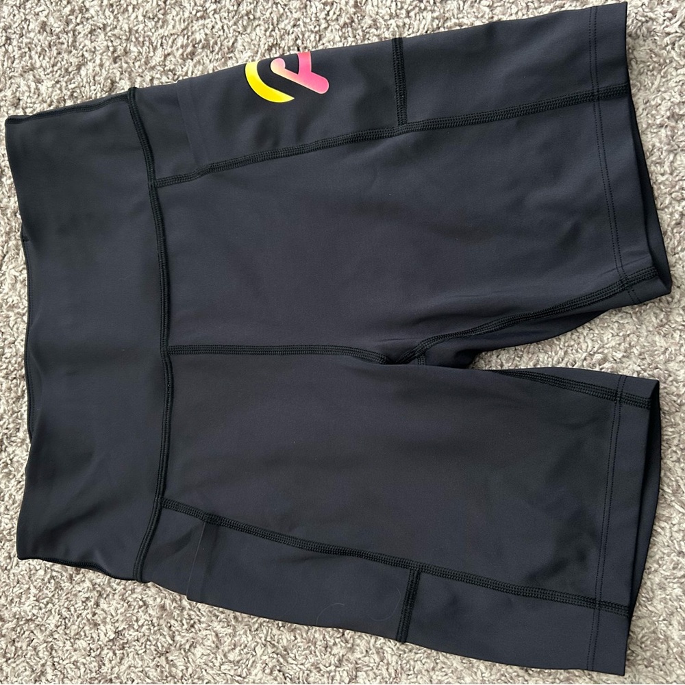 Peloton Black Bike Shorts with Colorful Logo